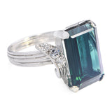 Vintage White Gold Diamond & 7.85ct Lagoon Tourmaline Ring