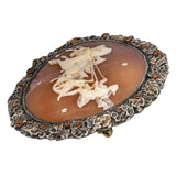 Antique Sterling Silver Cameo Night Comes Rushing Metaphor Brooch Pin