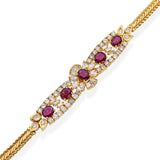 Vintage 18k Yellow Gold Ruby and Diamond Bracelet