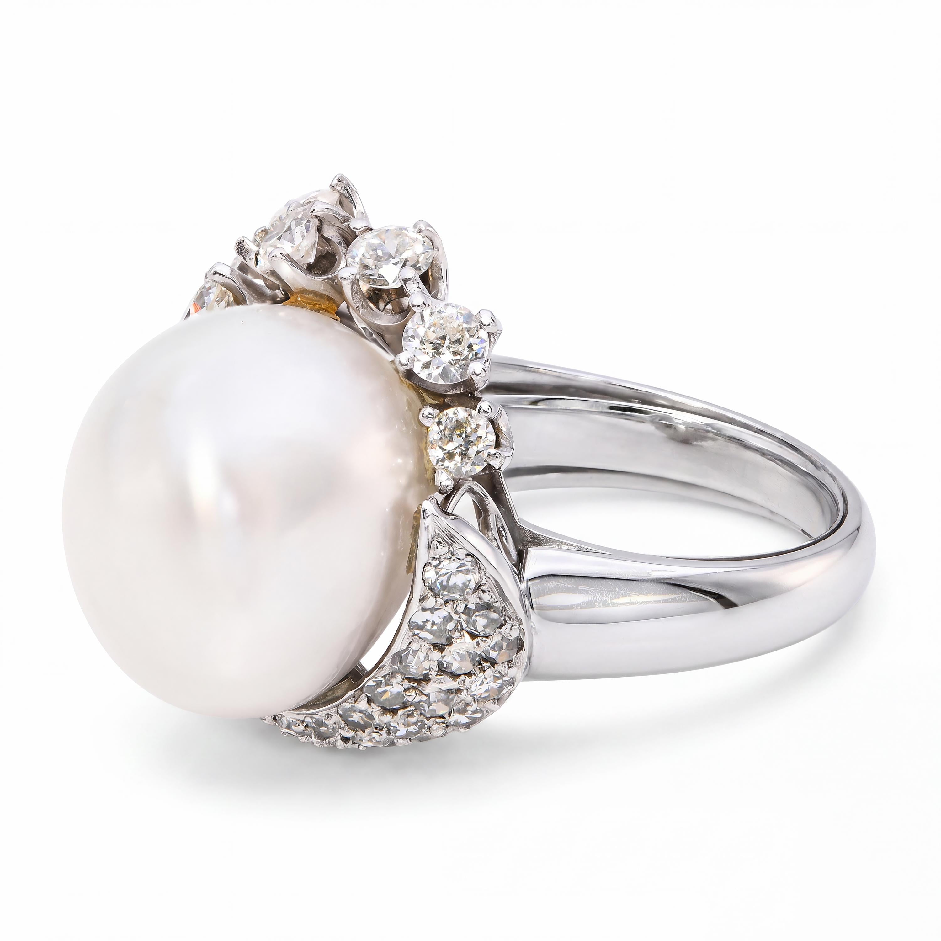 Vintage 800 Platinum Pearl and Diamond Freeform Ring