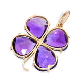 Vintage 14k Yellow Gold 6.45tcw Amethyst Four Leaf Clover Pendant