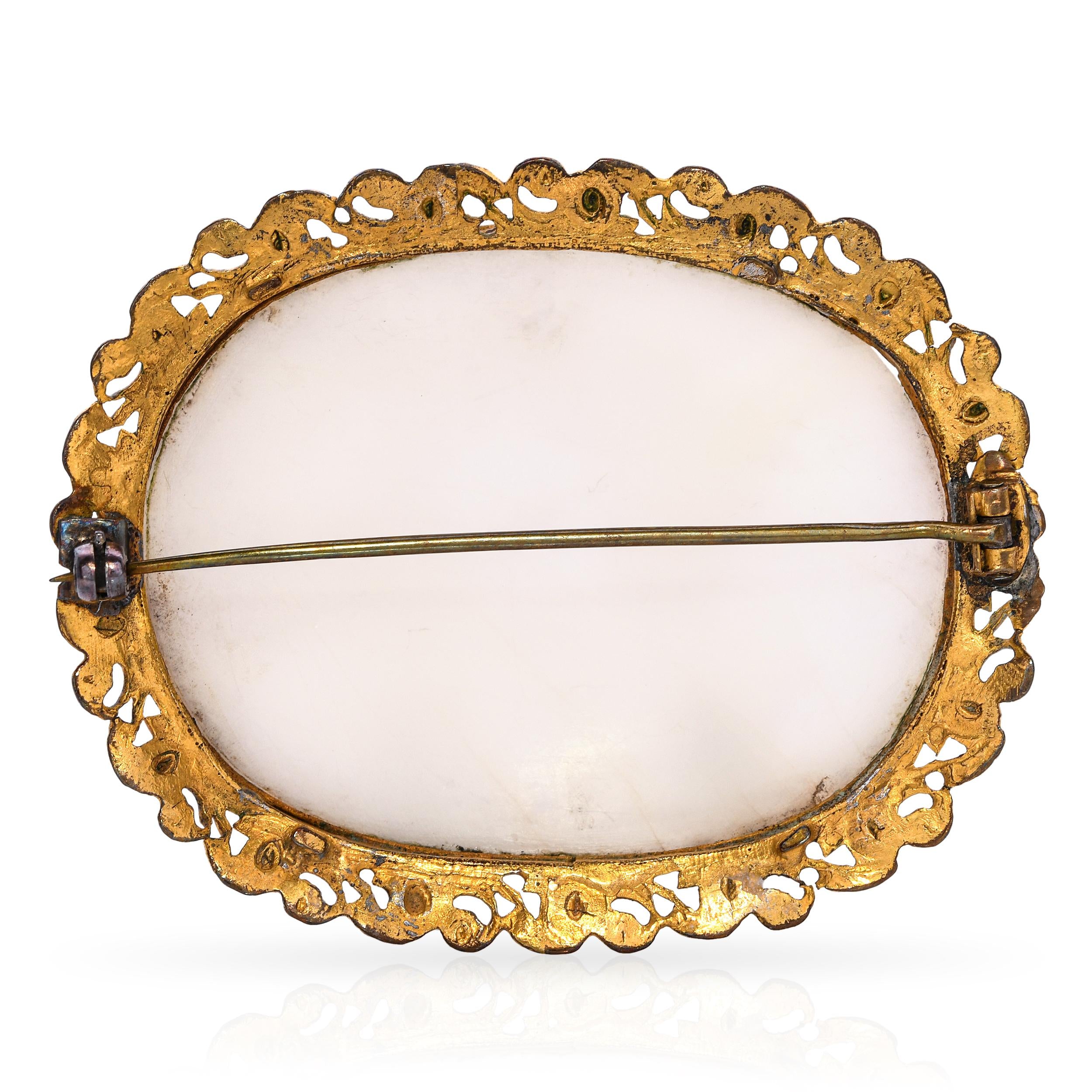 Antique Apollo Entering Boudoir Hardstone Cameo Brooch Pin