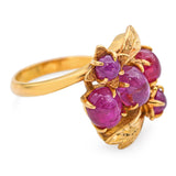 Vintage 21k Yellow Gold 4.12tcw Star Ruby Cluster Floral Motif Ring