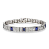 Antique 14K White Gold Platinum Sapphire Diamond Filigree Bracelet