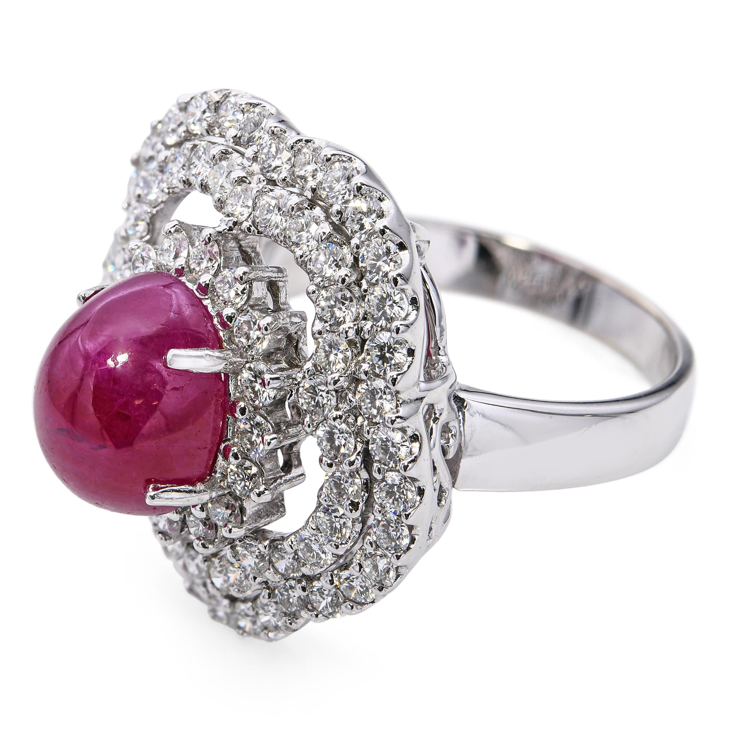 Nini 18k White Gold 5.51ct Ruby and 1.65tcw VS1 E-F Diamond Statement Ring