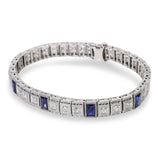 Antique 14K White Gold Platinum Sapphire Diamond Filigree Bracelet