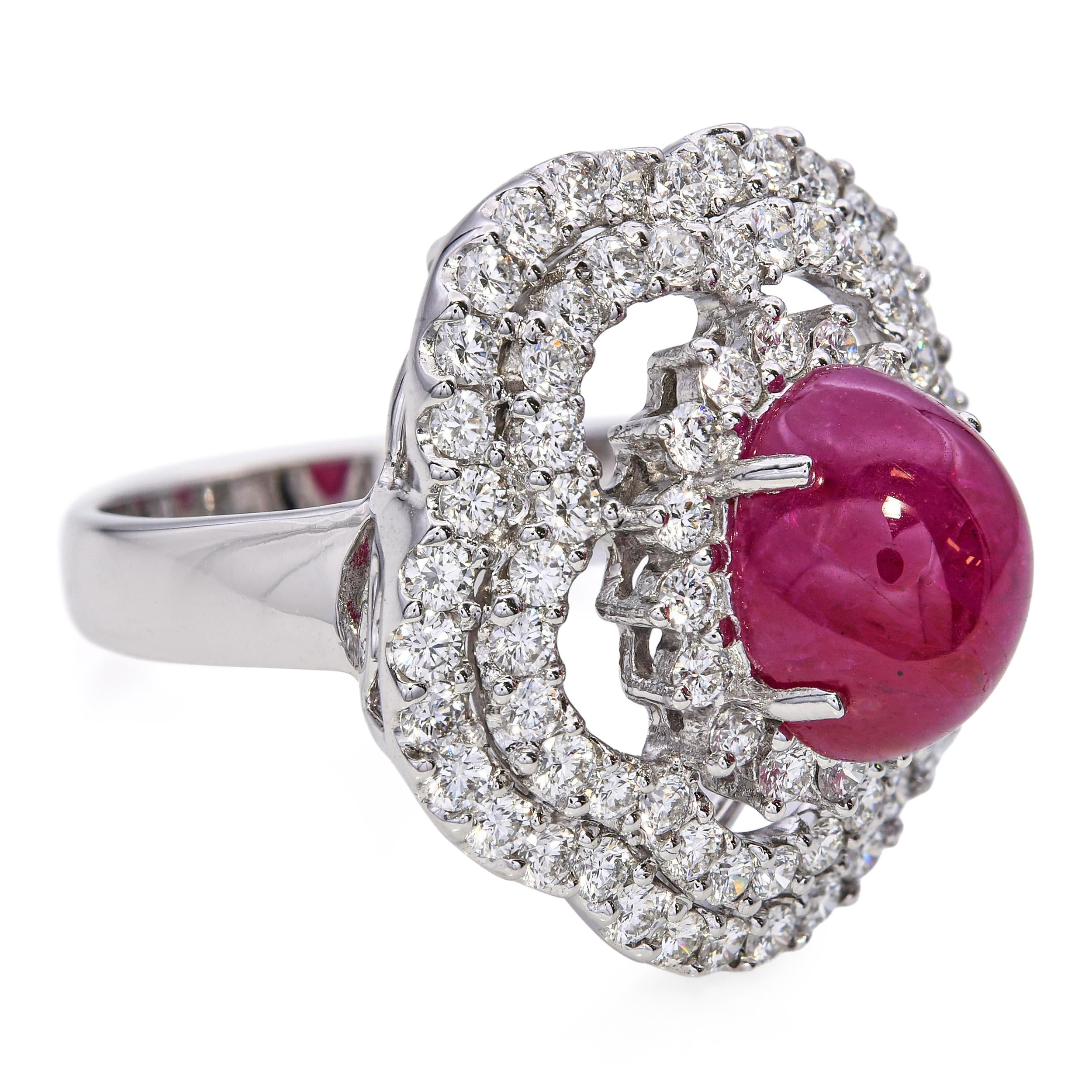 Nini 18k White Gold 5.51ct Ruby and 1.65tcw VS1 E-F Diamond Statement Ring