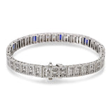 Antique 14K White Gold Platinum Sapphire Diamond Filigree Bracelet
