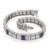 Antique 14K White Gold Platinum Sapphire Diamond Filigree Bracelet