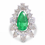 Vintage 14k White Gold 1.51ct Emerald & 2.31ctw Diamond Cocktail Ring