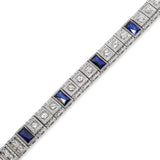 Antique 14K White Gold Platinum Sapphire Diamond Filigree Bracelet
