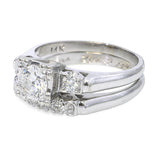 Vintage White Gold .77ctw Diamond Engagement & Wedding Band Set