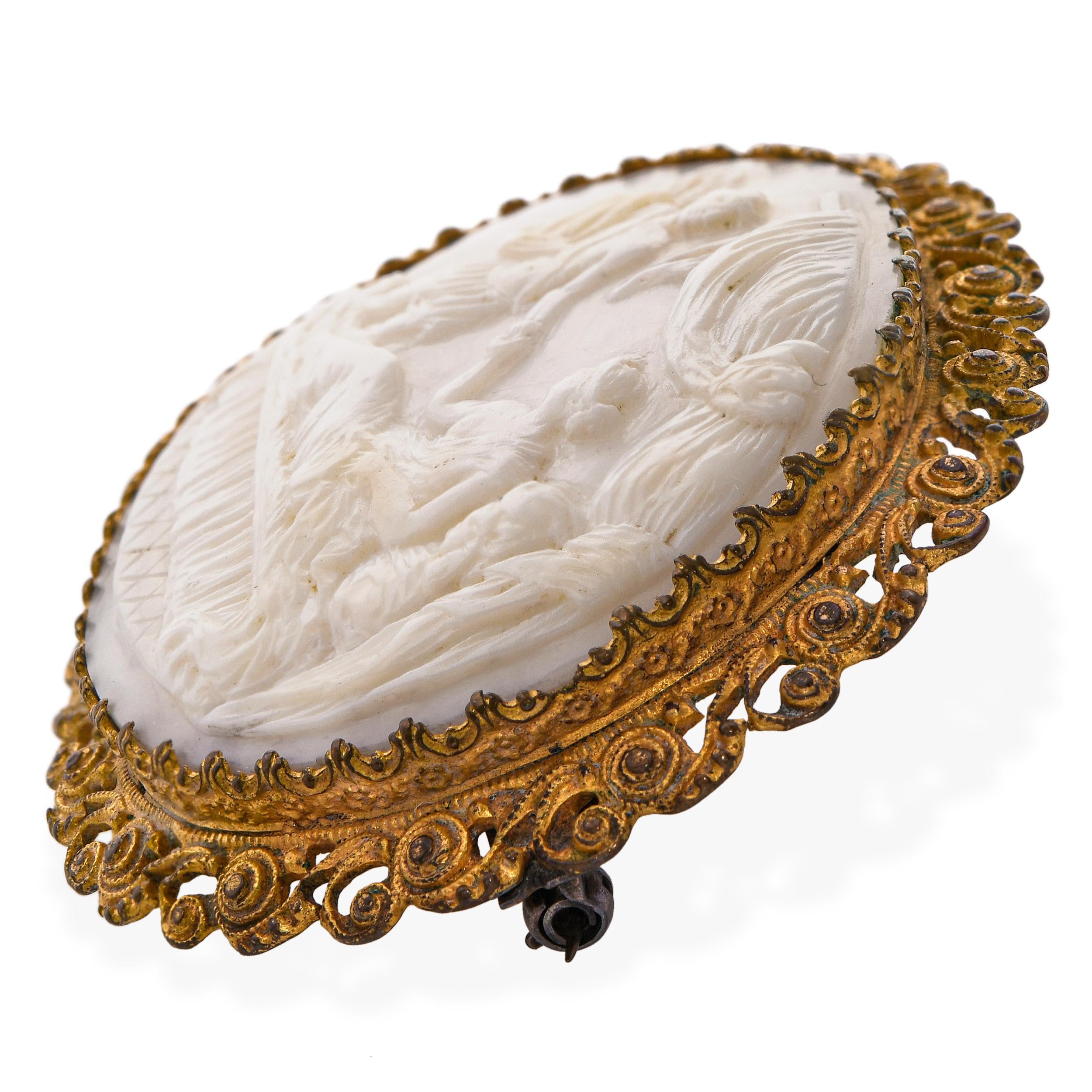 Antique Apollo Entering Boudoir Hardstone Cameo Brooch Pin