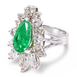 Vintage 14k White Gold 1.51ct Emerald & 2.31ctw Diamond Cocktail Ring