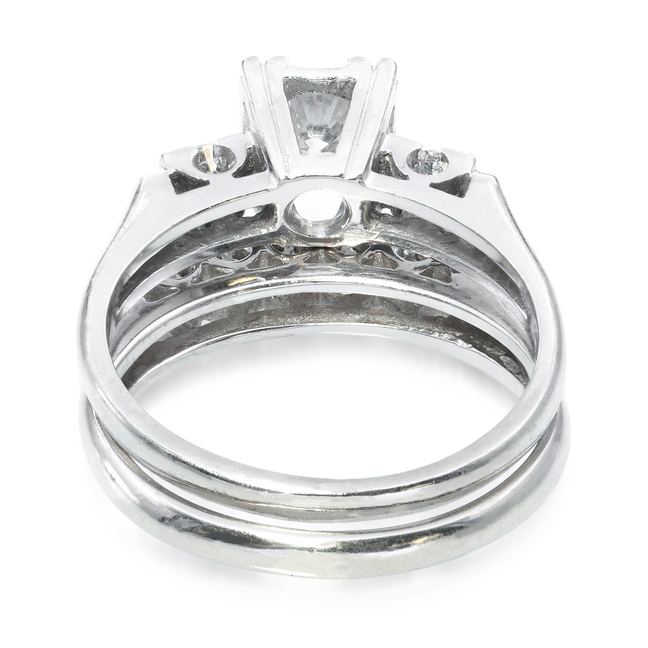 Vintage White Gold .77ctw Diamond Engagement & Wedding Band Set