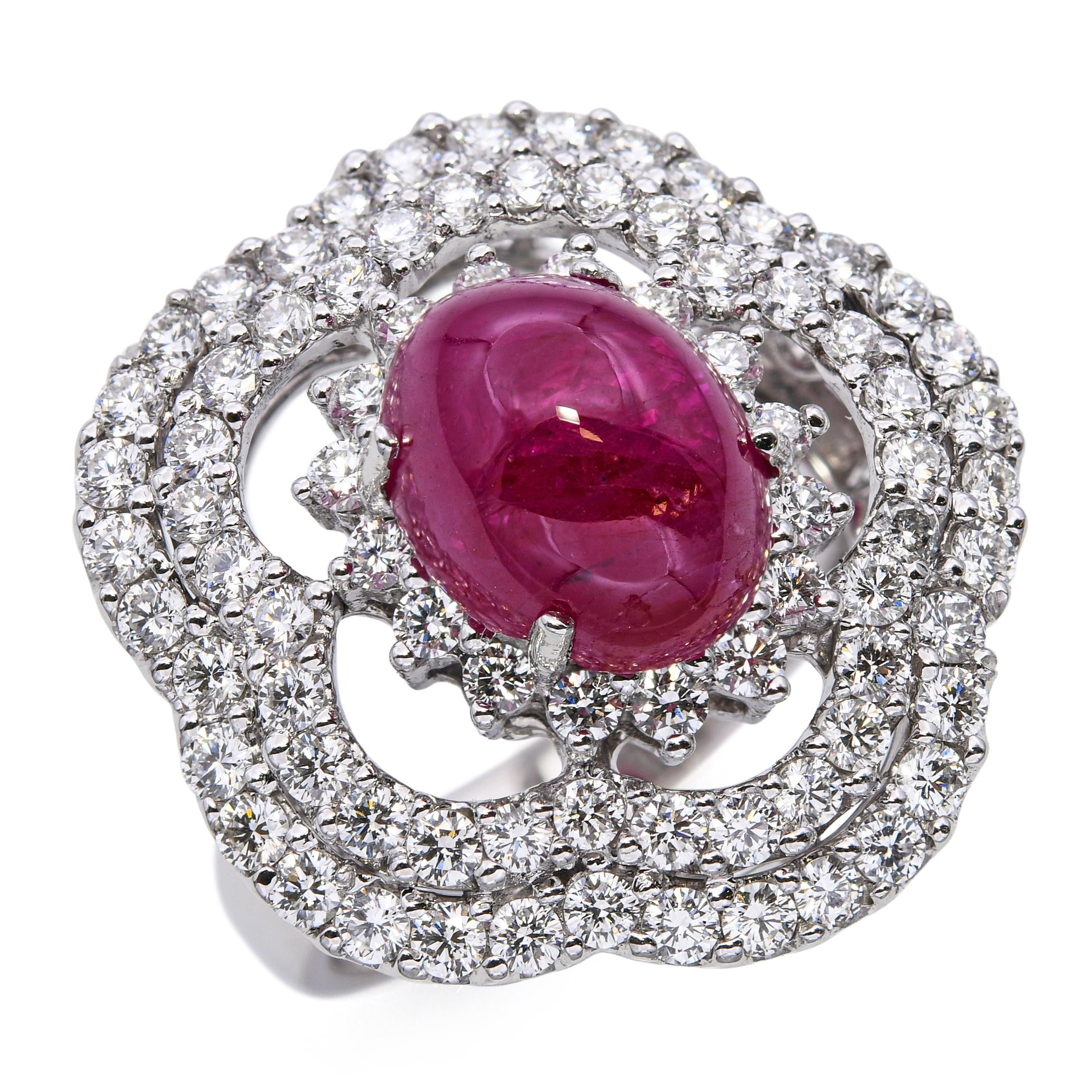 Nini 18k White Gold 5.51ct Ruby and 1.65tcw VS1 E-F Diamond Statement Ring