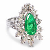 Vintage 14k White Gold 1.51ct Emerald & 2.31ctw Diamond Cocktail Ring