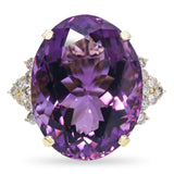 Vintage 14k Yellow Gold 44.57ct Amethyst and Diamond Cocktail Ring