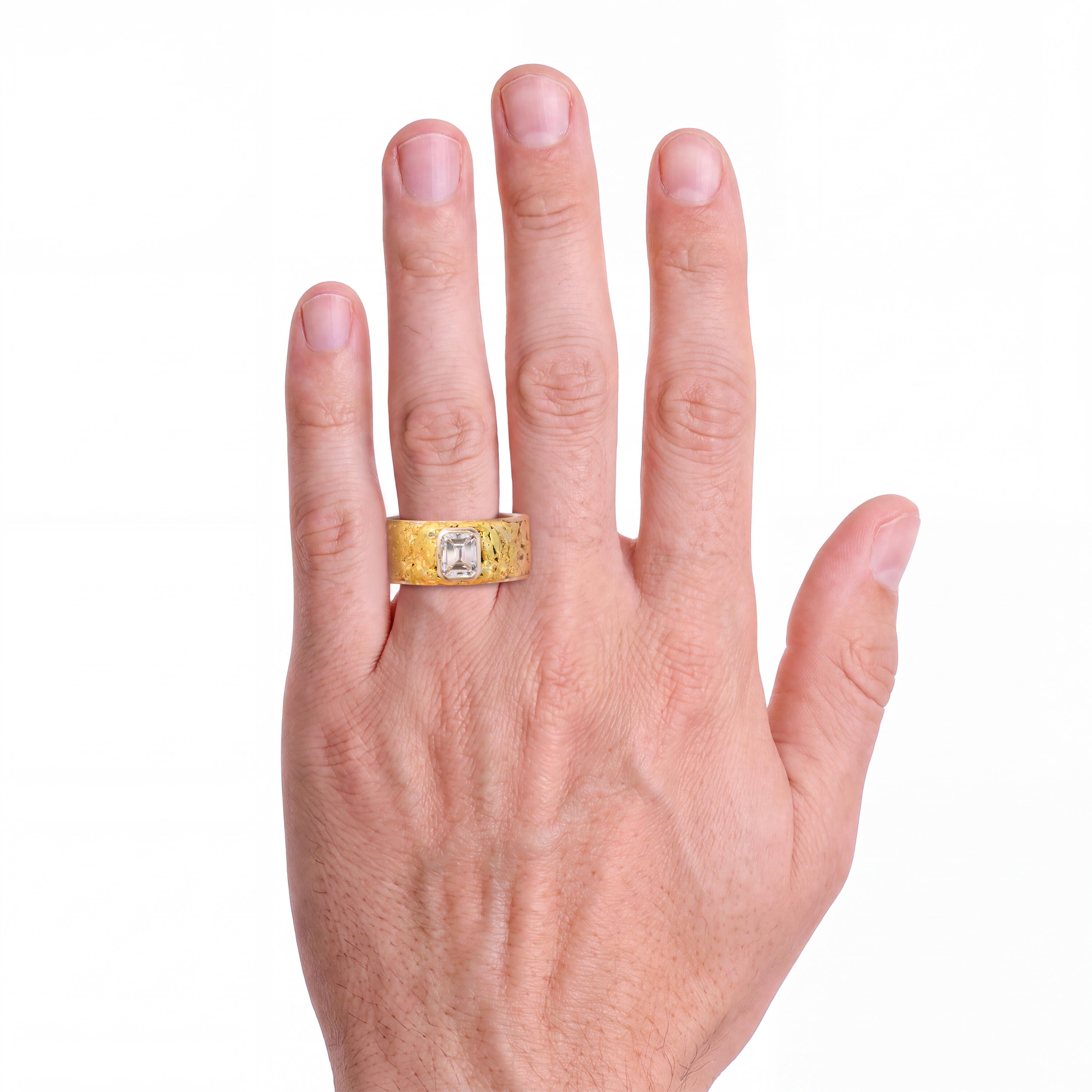 Vintage 14K Yellow Gold 1.07 Carat Emerald Cut Diamond Nugget Ring