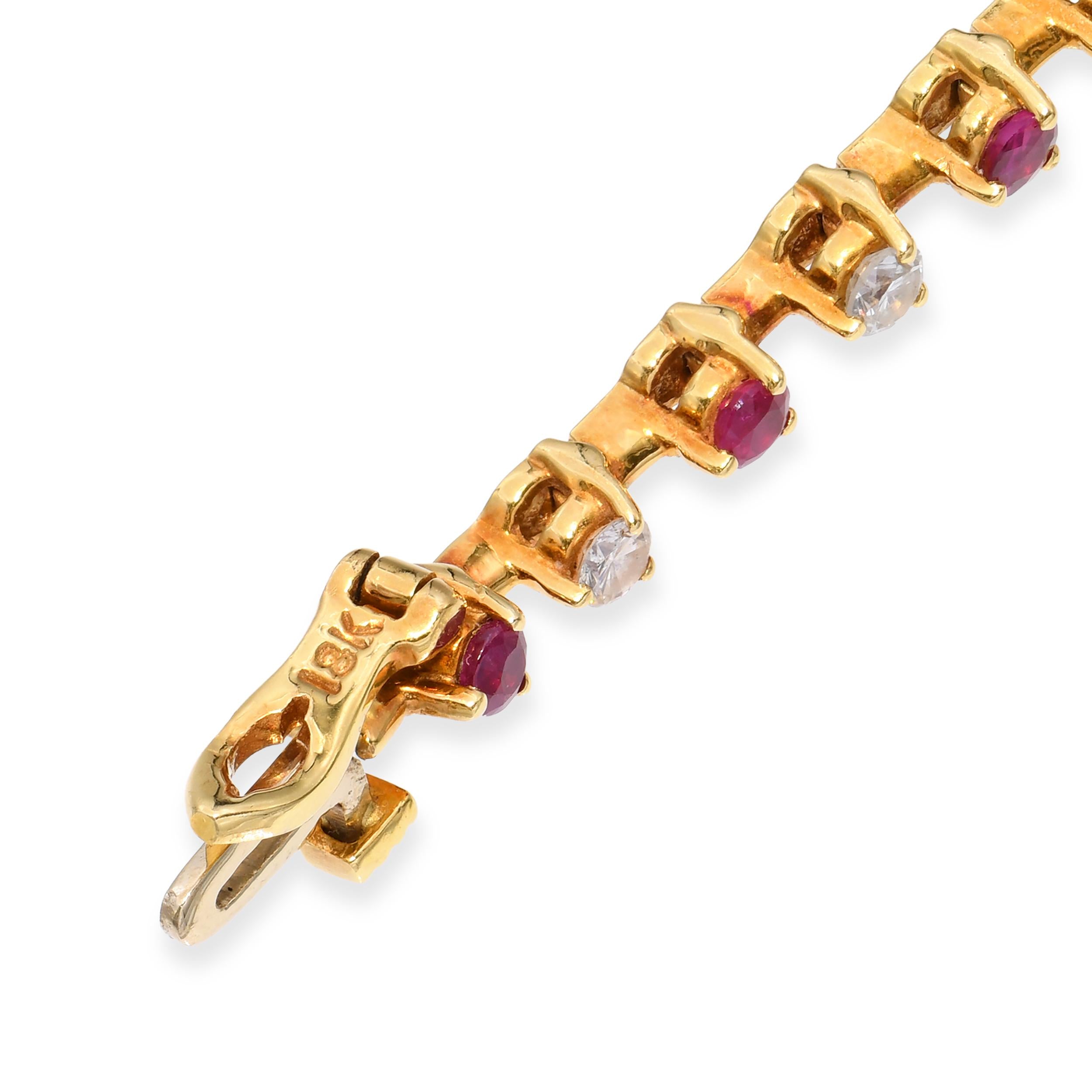 Vintage 18k Yellow Gold Ruby & Diamond Tennis Bracelet