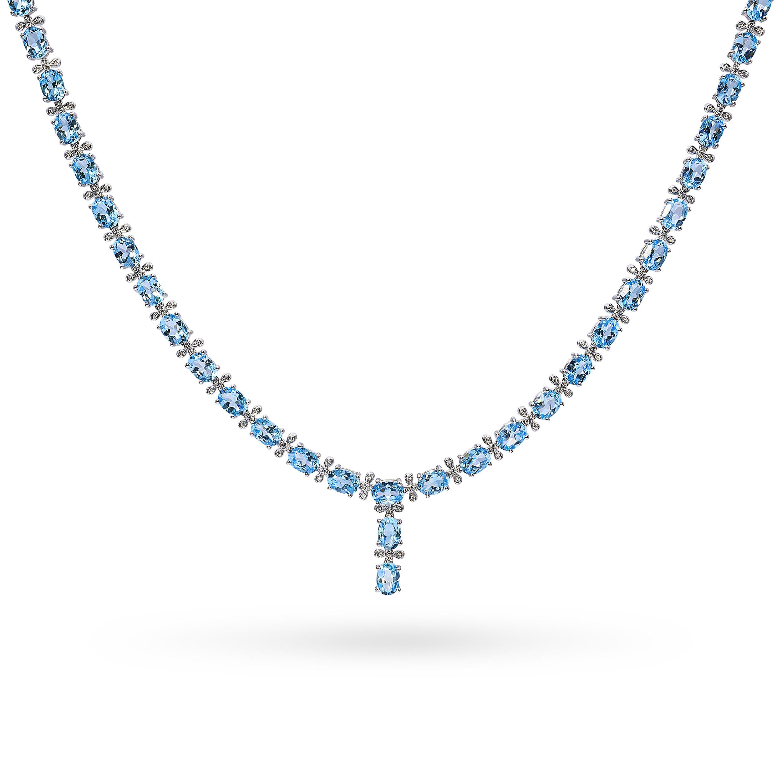18k White Gold 30.1tcw Topaz and Diamond Link Necklace