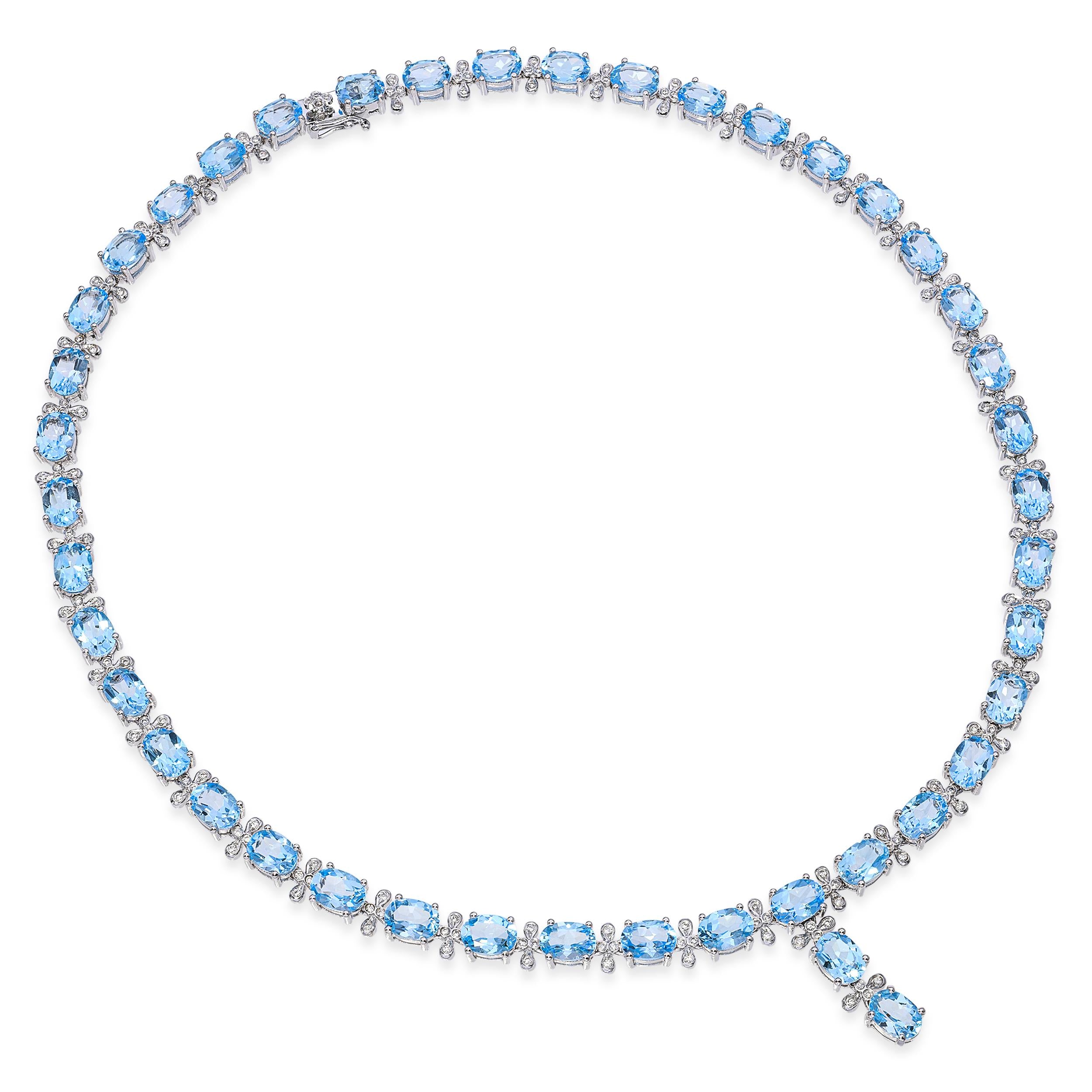18k White Gold 30.1tcw Topaz and Diamond Link Necklace
