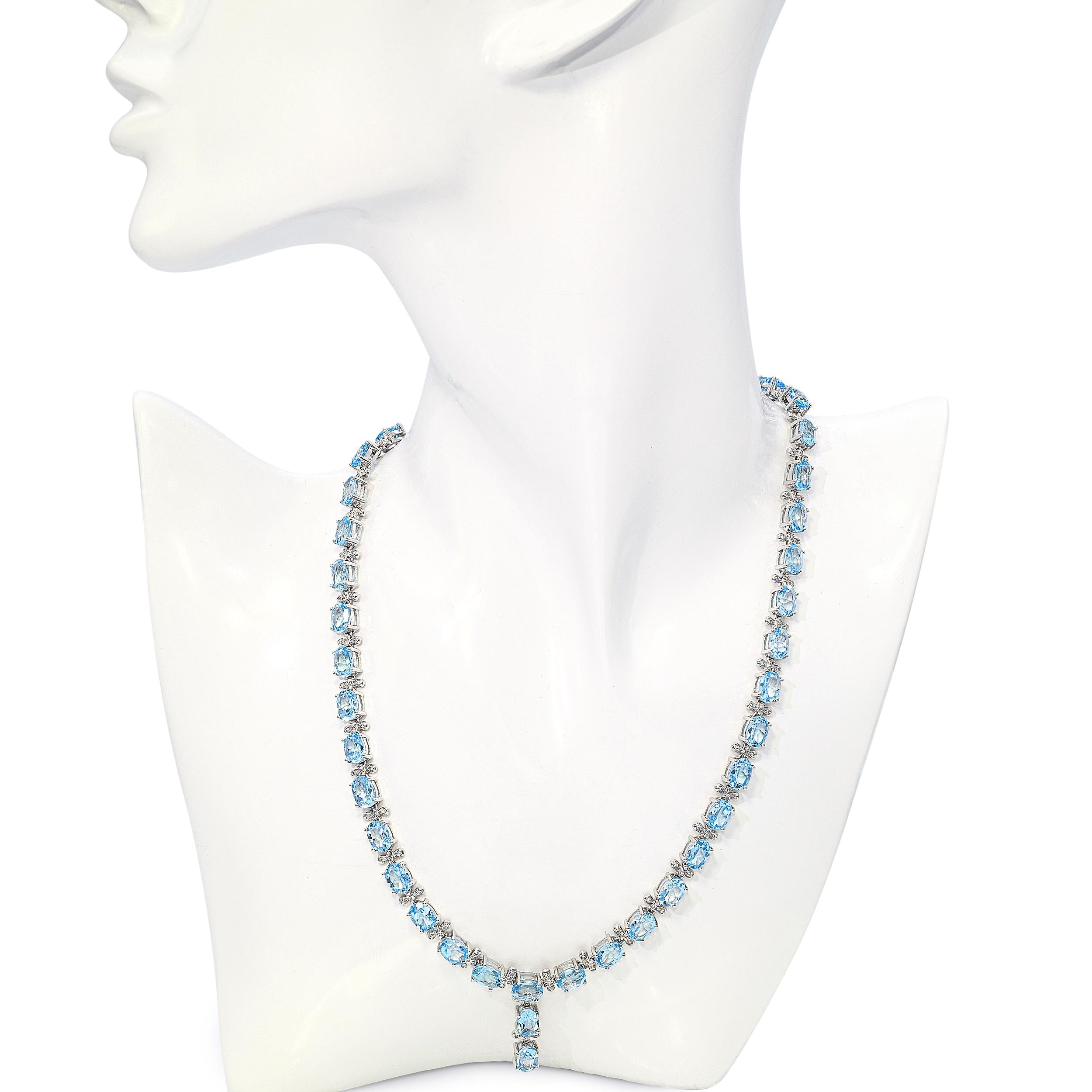 18k White Gold 30.1tcw Topaz and Diamond Link Necklace
