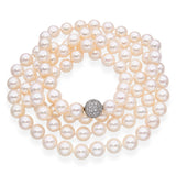 Vintage 14k White Gold Diamond Pave Clasp Akoya Pearl Strand Necklace