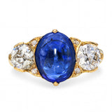 Antique 18k Yellow Gold 3.0ct Cabochon Sapphire and 1.0tcw Old Euro Diamond Ring