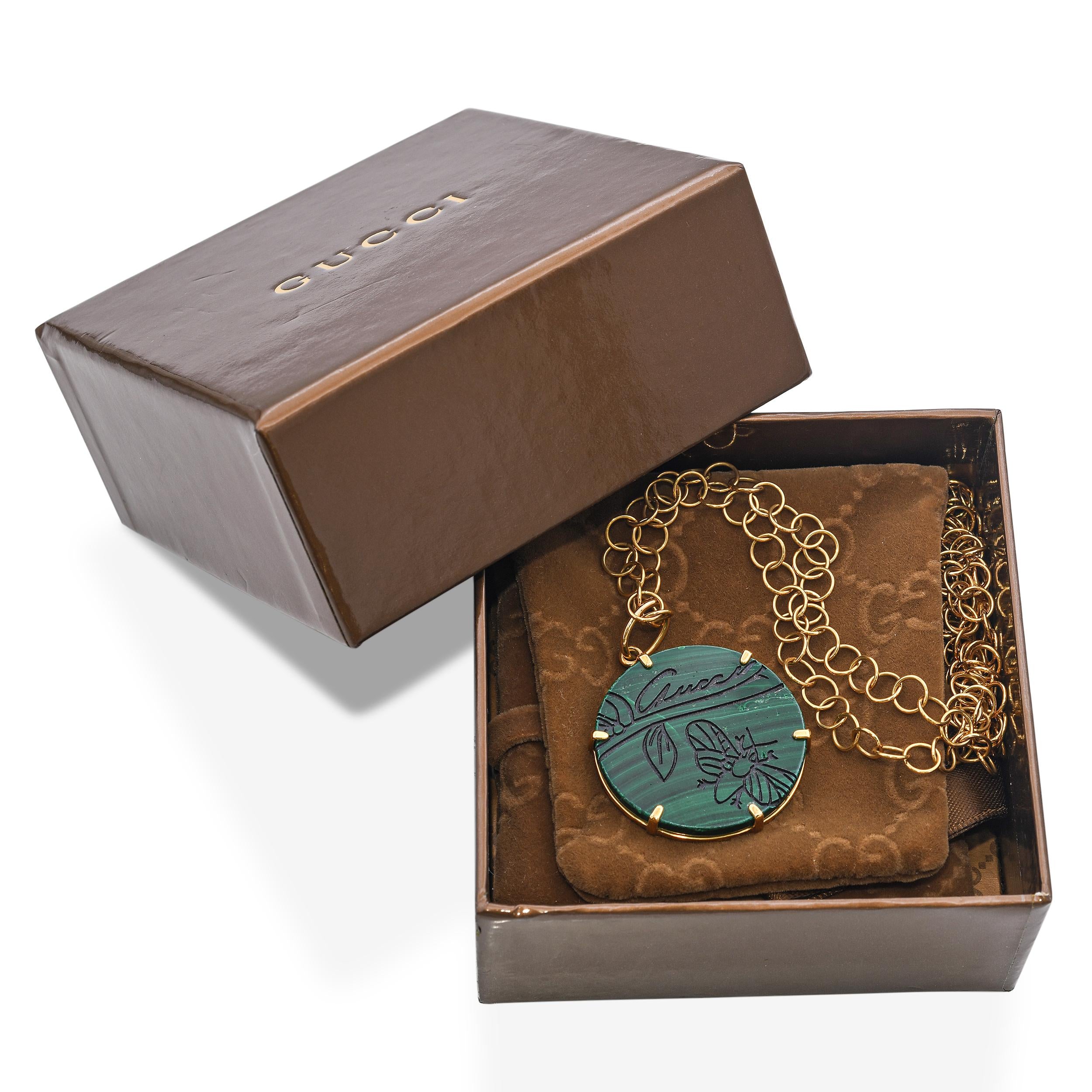 Gucci 18K Yellow Gold Malachite Flora St. Tropez Pendant Necklace