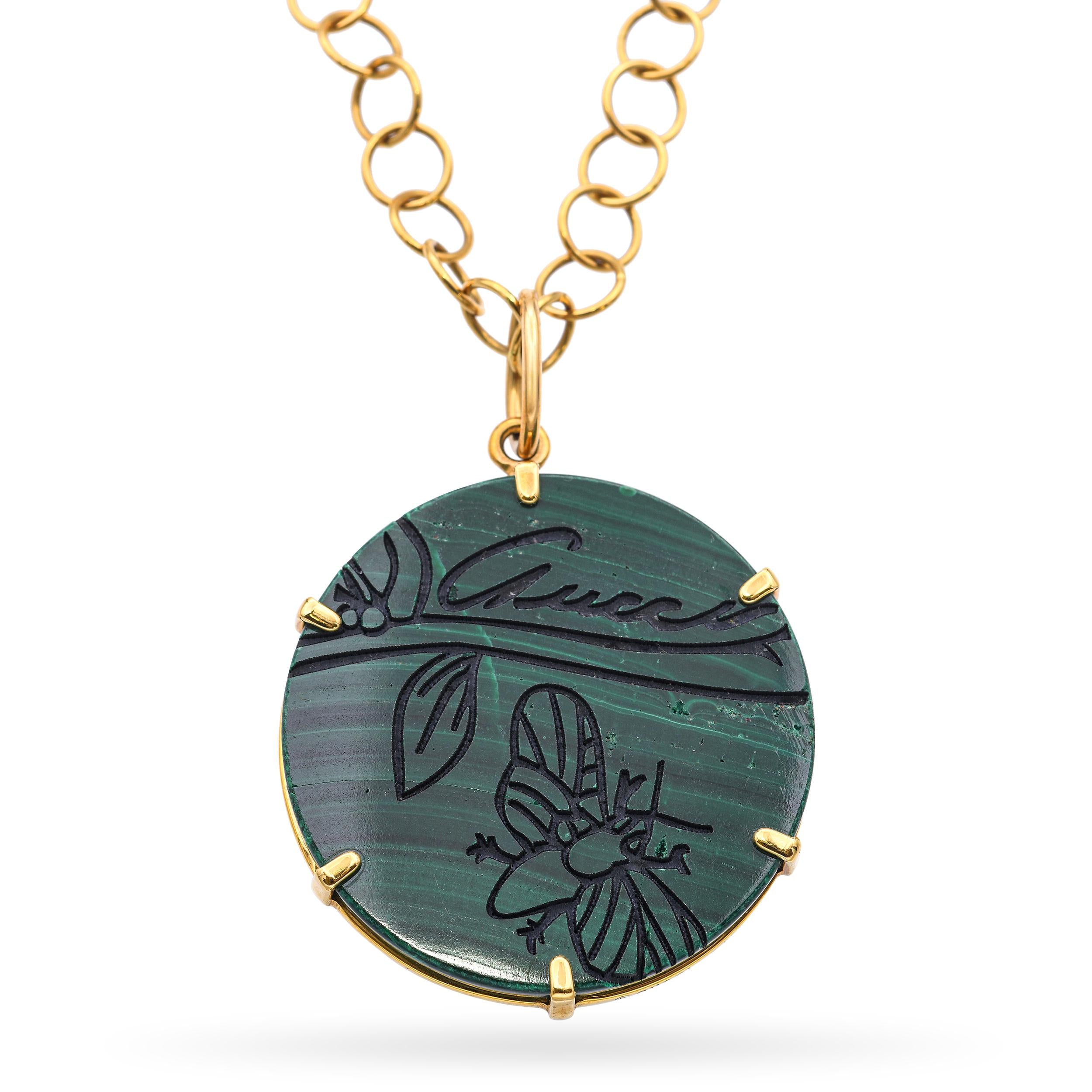 Gucci 18K Yellow Gold Malachite Flora St. Tropez Pendant Necklace