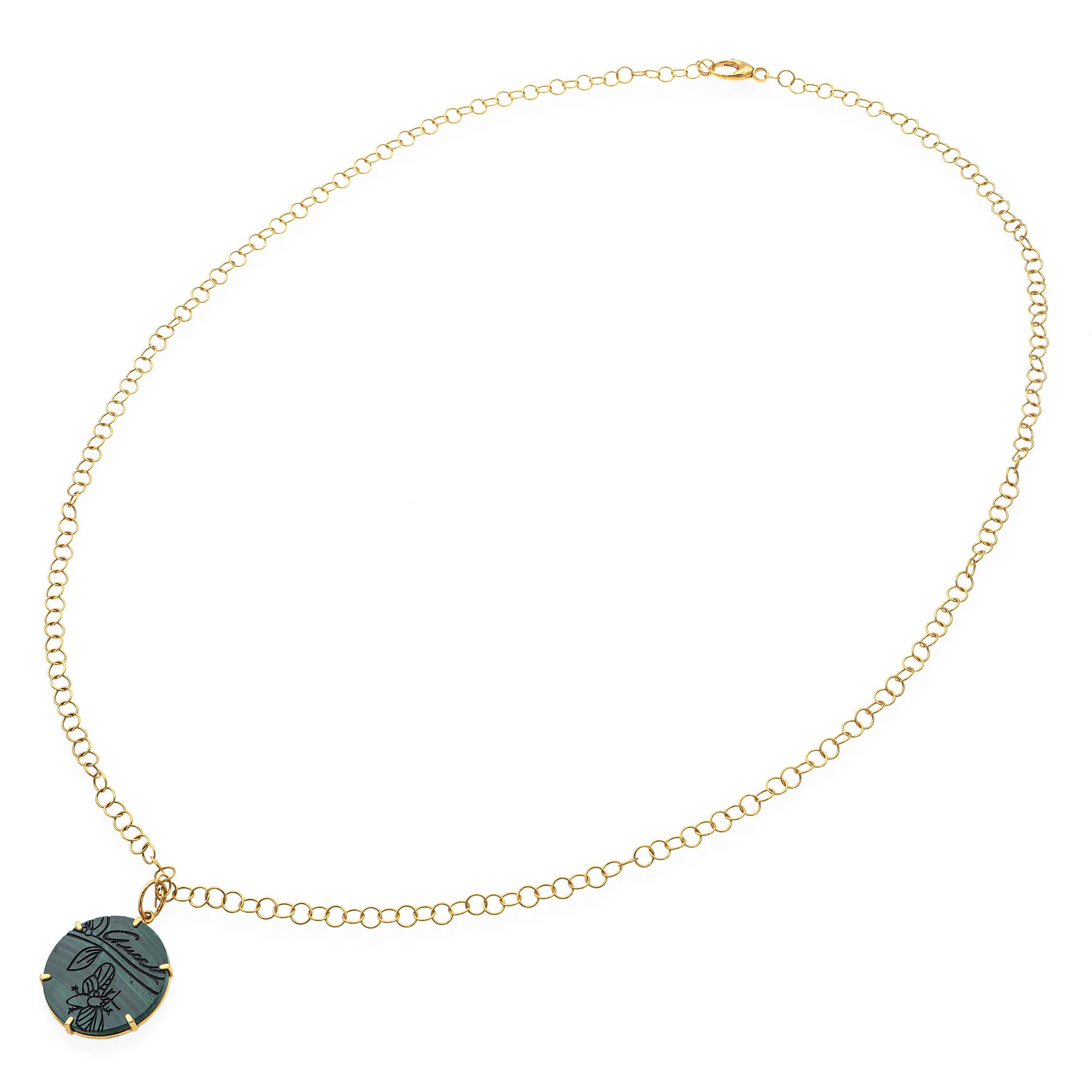 Gucci 18K Yellow Gold Malachite Flora St. Tropez Pendant Necklace