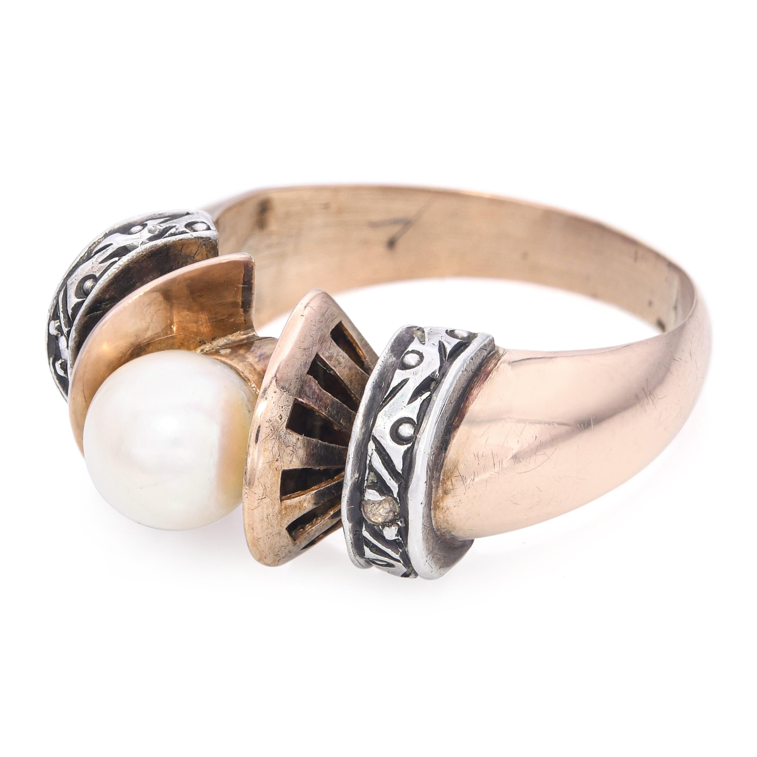 Antique 18k Yellow Gold and Silver Pearl Ring