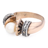 Antique 18k Yellow Gold and Silver Pearl Ring