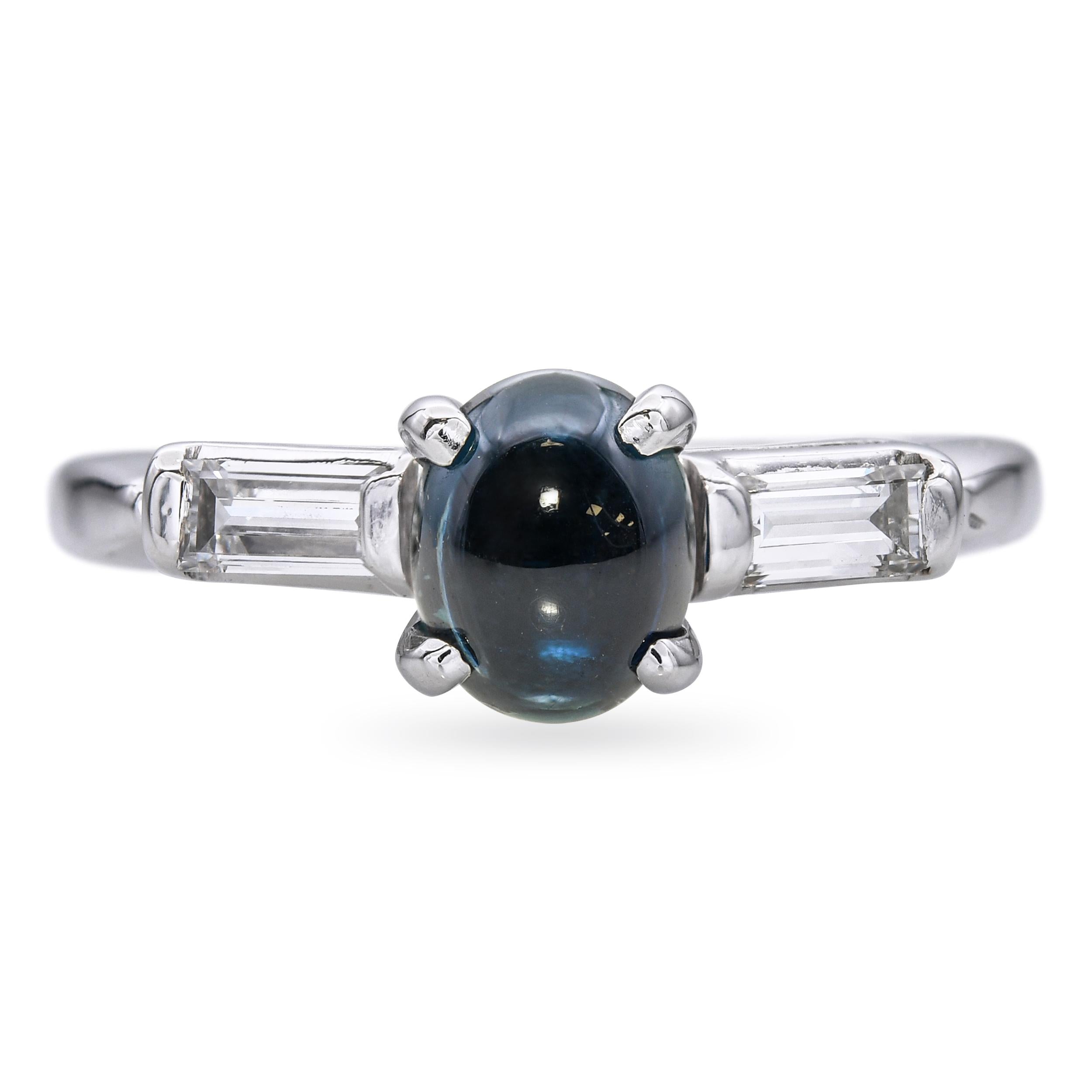 Vintage 14k White Gold 1.09ct Sapphire and Diamond Ring