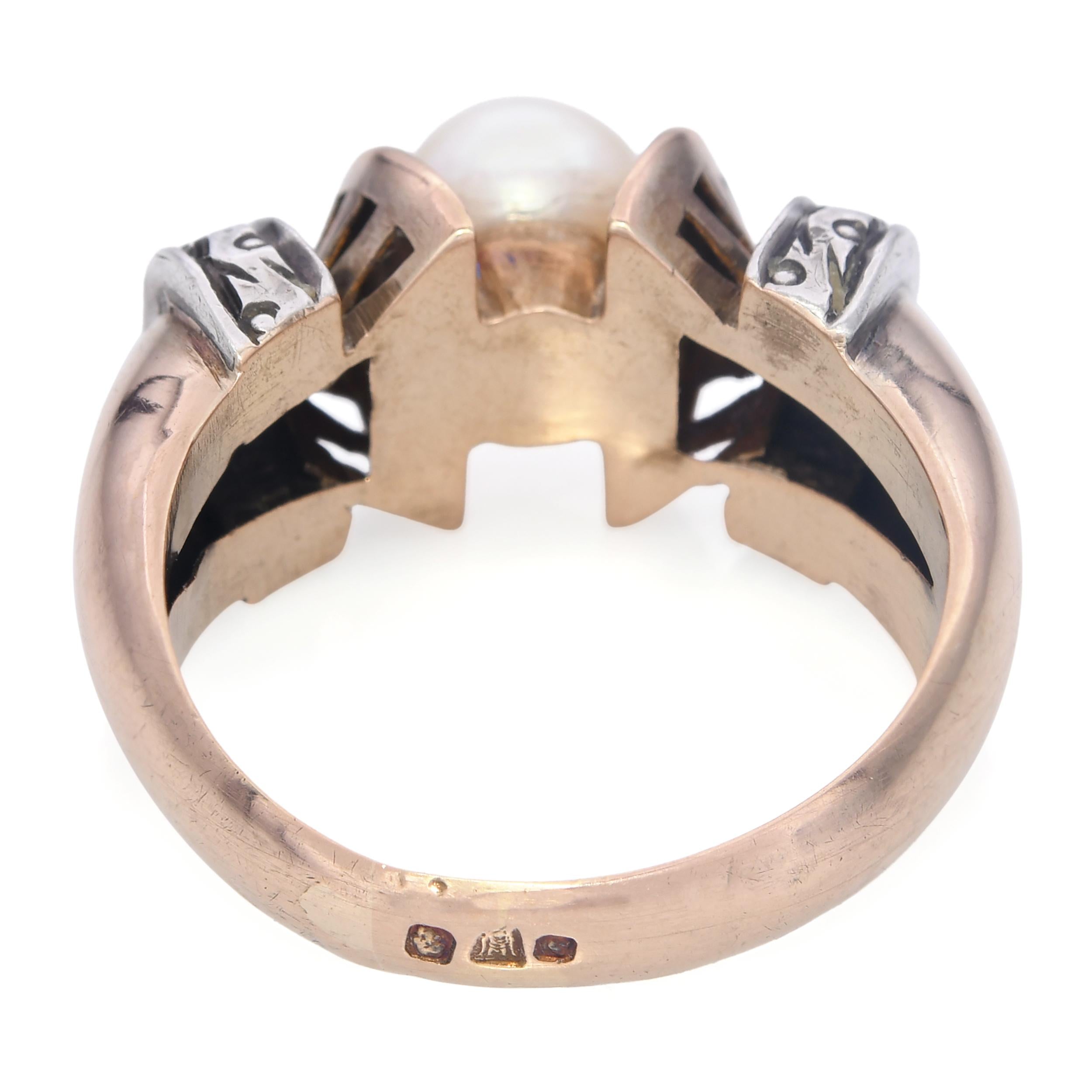 Antique 18k Yellow Gold and Silver Pearl Ring