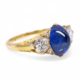 Antique 18k Yellow Gold 3.0ct Cabochon Sapphire and 1.0tcw Old Euro Diamond Ring