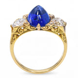Antique 18k Yellow Gold 3.0ct Cabochon Sapphire and 1.0tcw Old Euro Diamond Ring
