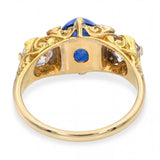 Antique 18k Yellow Gold 3.0ct Cabochon Sapphire and 1.0tcw Old Euro Diamond Ring