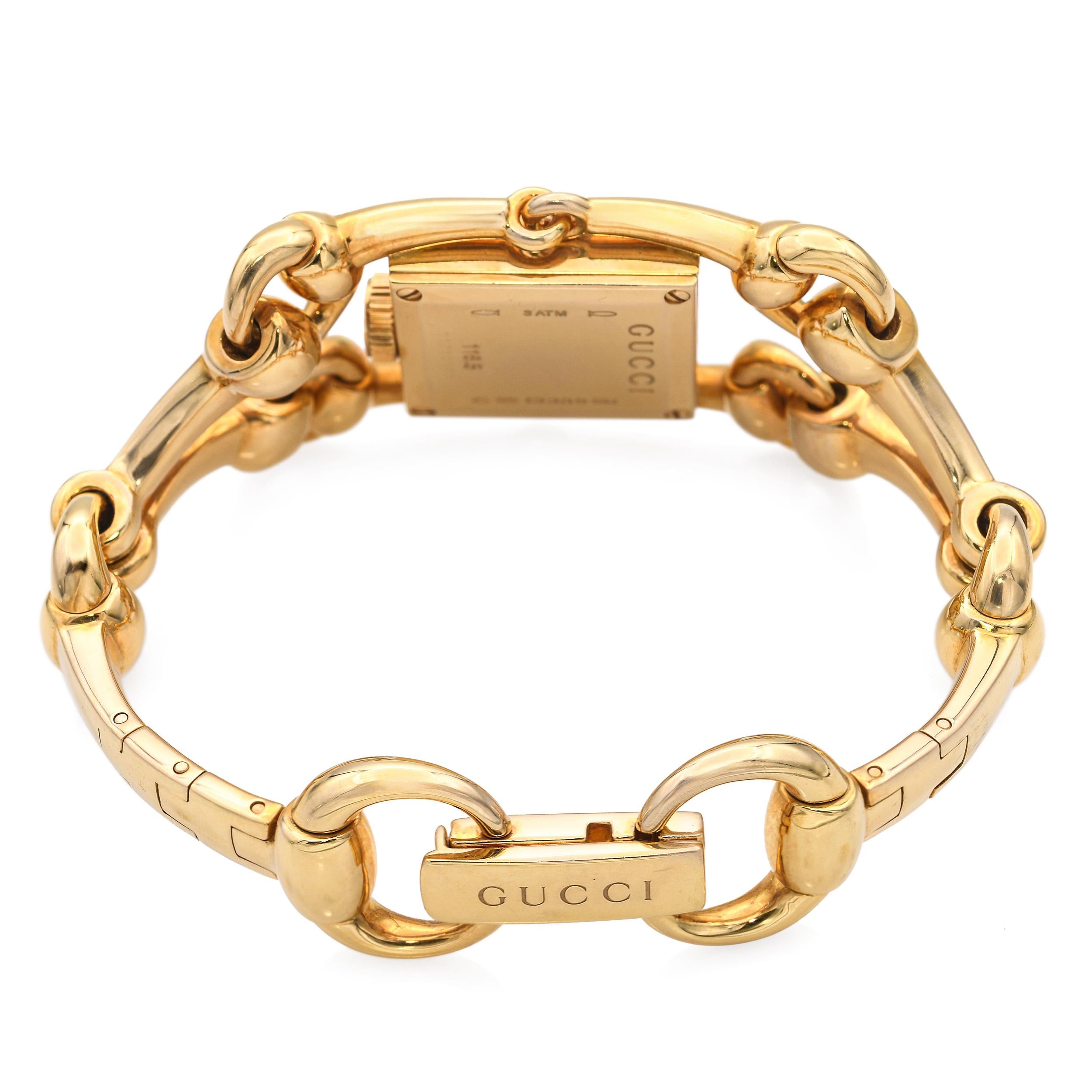 Gucci 18K Yellow Gold Horsebit 'Signoria' Diamond Bezel Tigers Eye Women's Watch