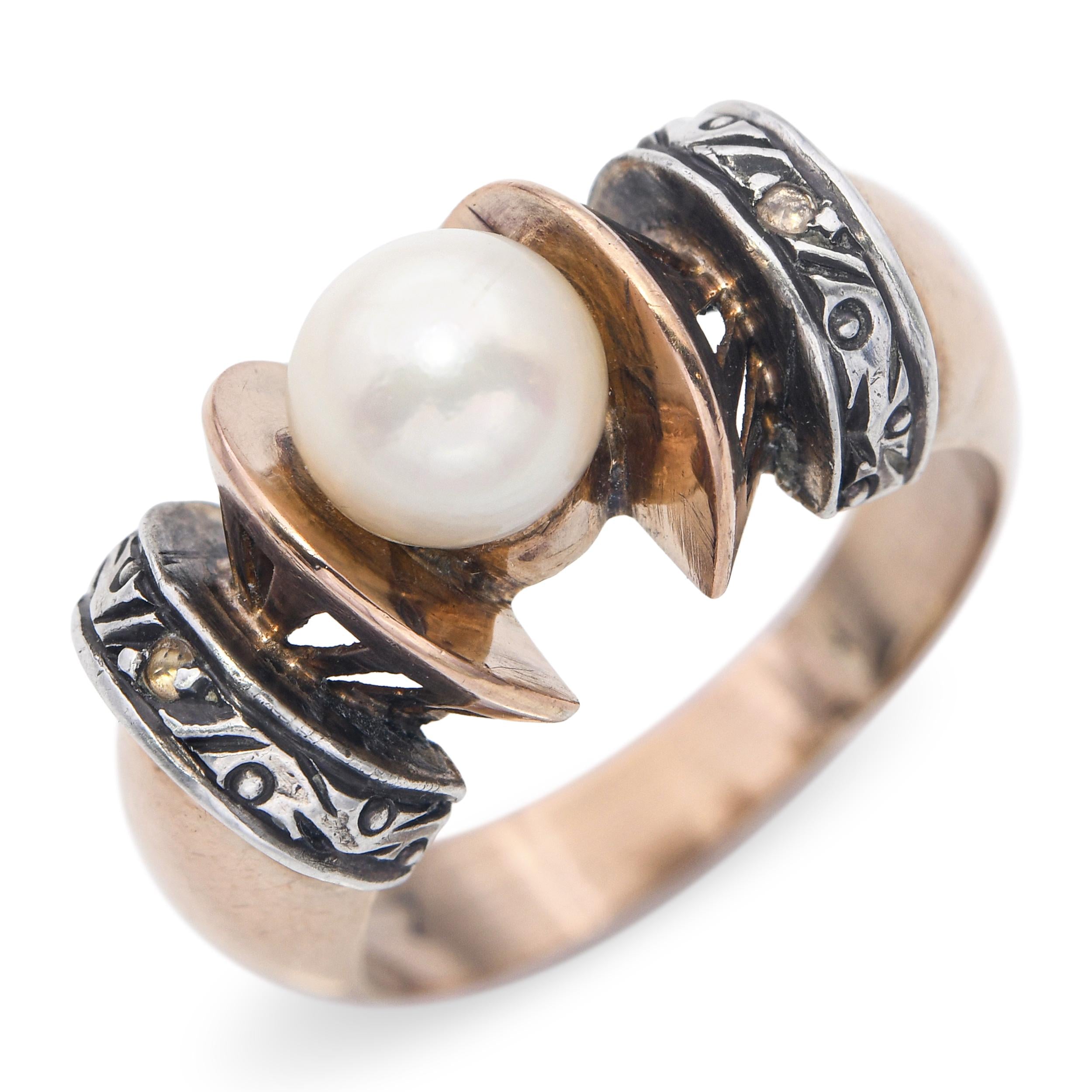 Antique 18k Yellow Gold and Silver Pearl Ring