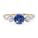 Vintage 14k Yellow Gold .85ct Sapphire and Diamond Three Stone Ring