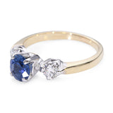 Vintage 14k Yellow Gold .85ct Sapphire and Diamond Three Stone Ring