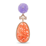 18k Yellow Gold Carved Coral, Lavender Jade, & Diamond Pendant