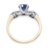 Vintage 14k Yellow Gold .85ct Sapphire and Diamond Three Stone Ring
