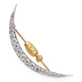 Antique Tiffany & Co. 14k Yellow Gold and Platinum Diamond Crescent Brooch