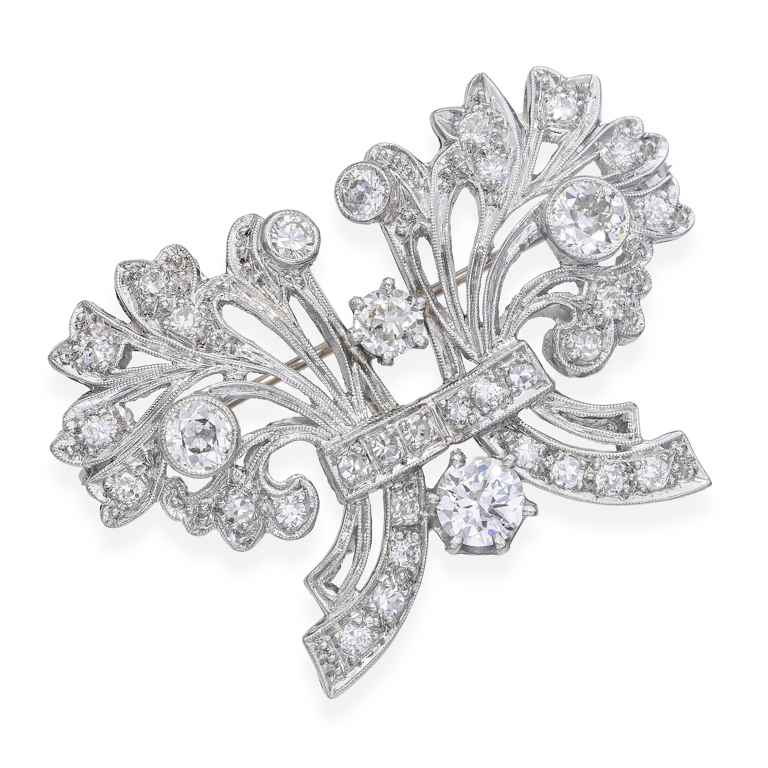 Vintage Platinum and Palladium 2.35tcw Diamond Floral Bouquet Brooch