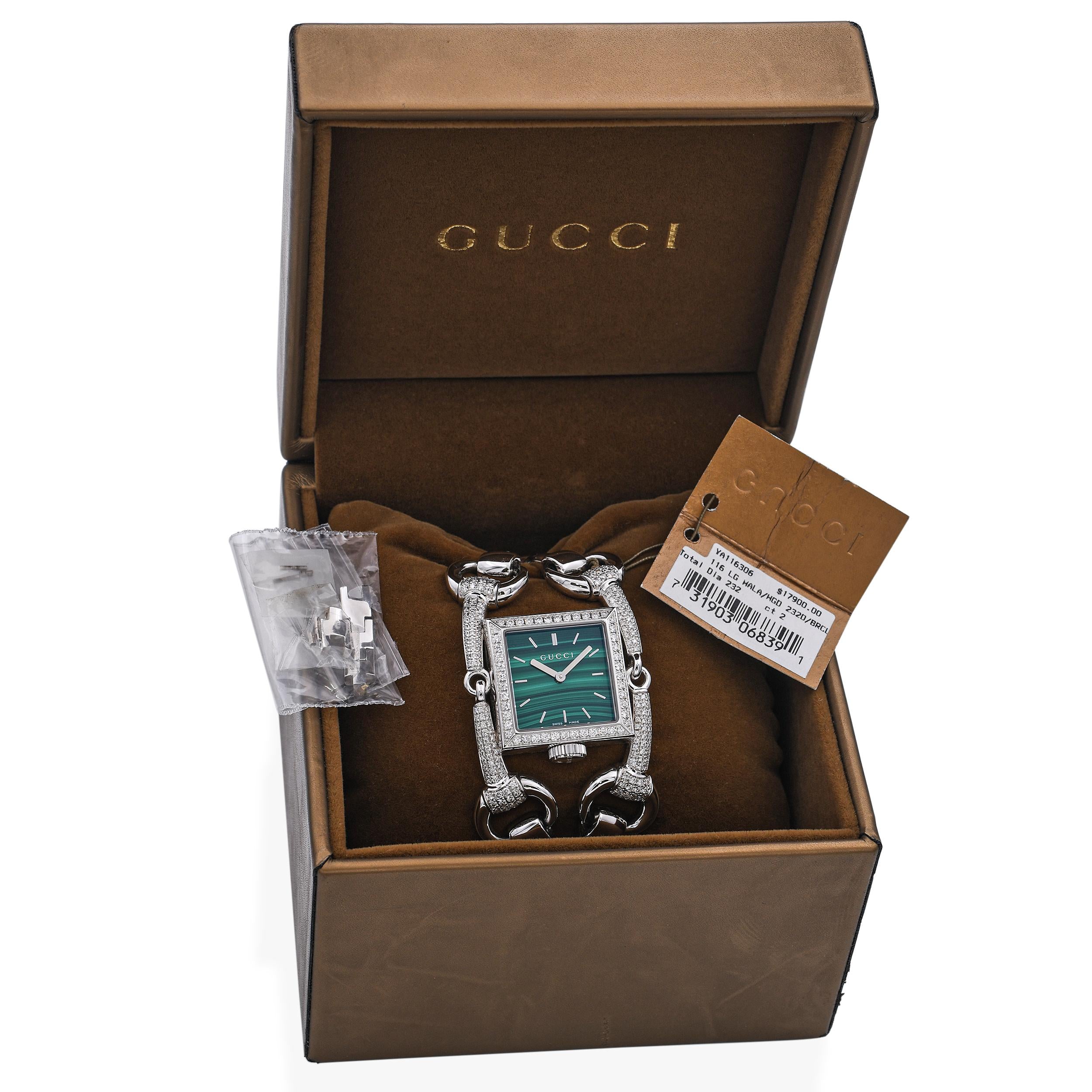 Gucci 18k White Gold 116 Signoria Diamond Set Women's Watch YA116306