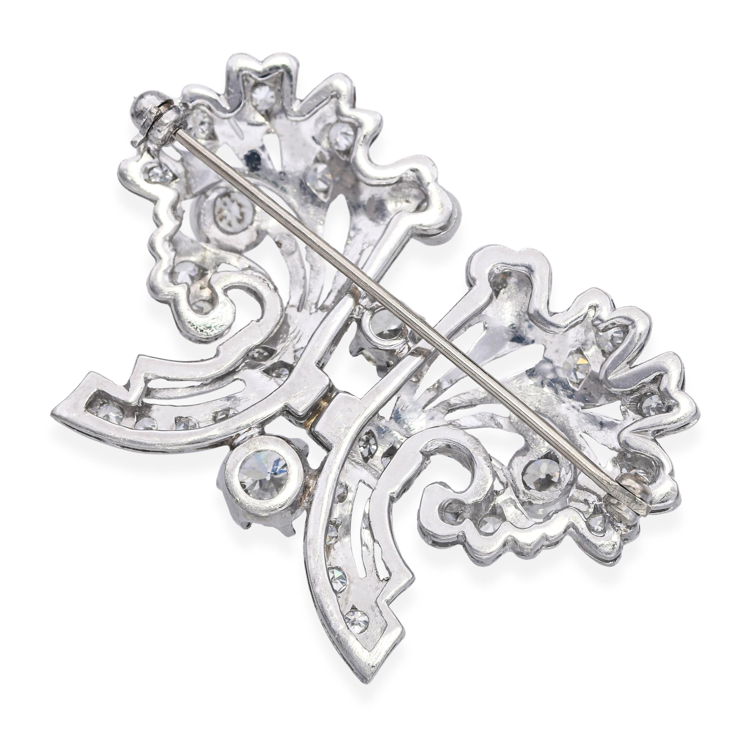Vintage Platinum and Palladium 2.35tcw Diamond Floral Bouquet Brooch