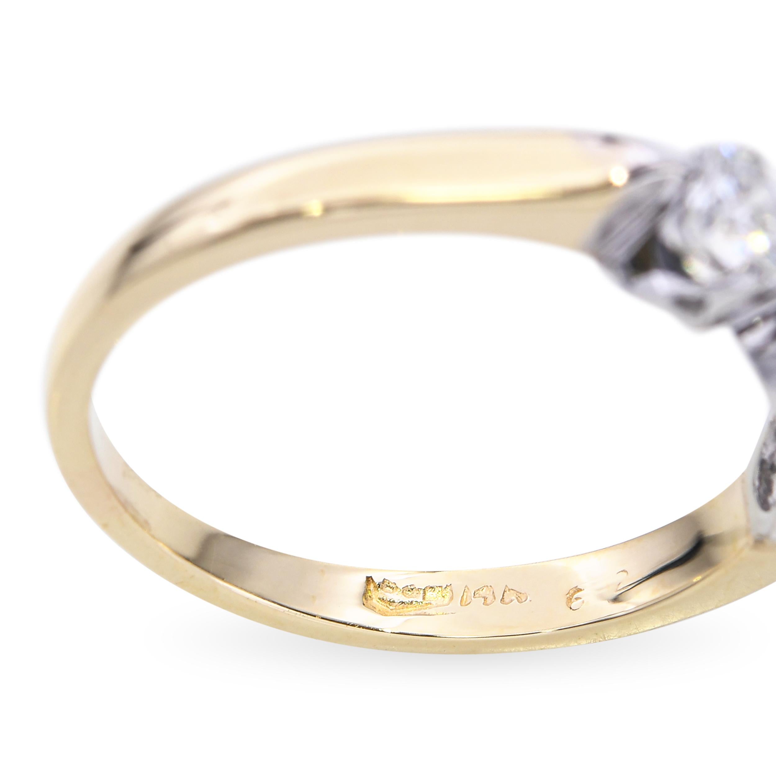 Vintage 14k Yellow Gold .85ct Sapphire and Diamond Three Stone Ring